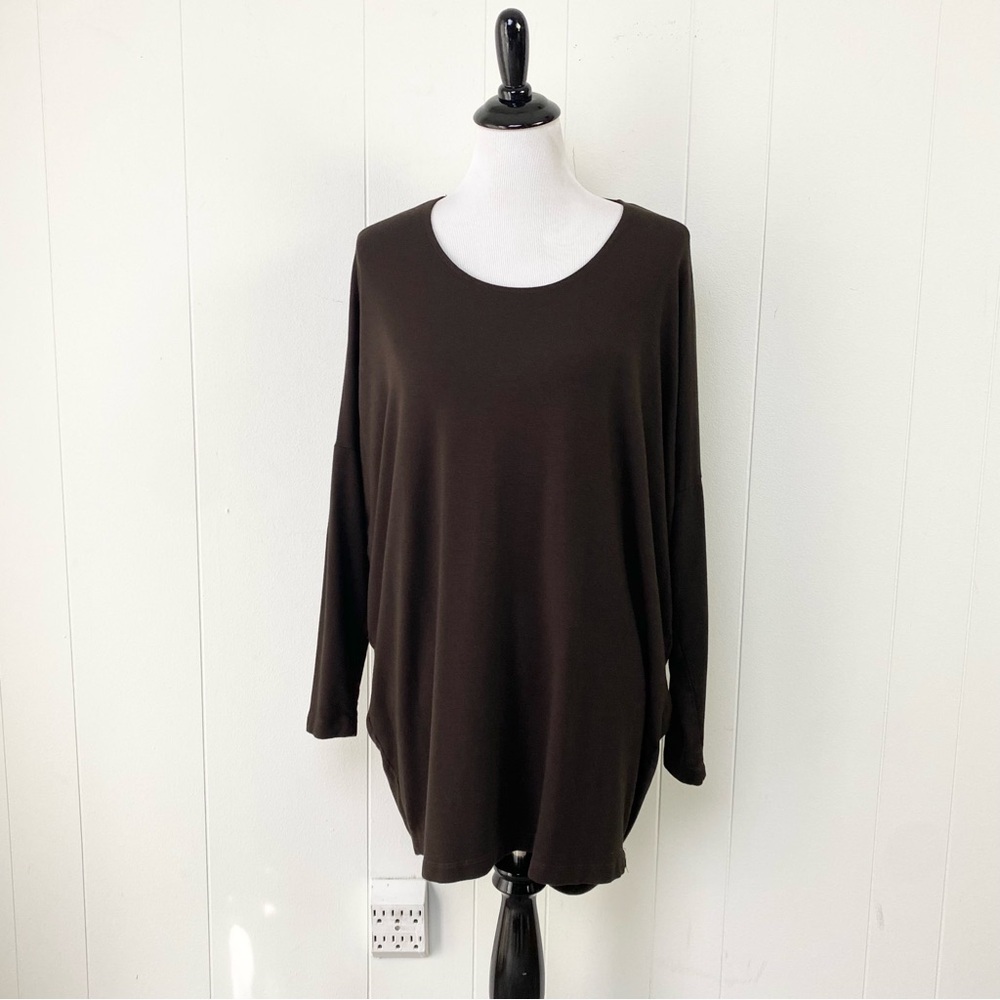Bryn Walker Choc Brown XXS Tunic Top Oversized Lagenlook‎ Minimalist Long Sleeve